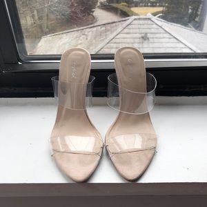 GREAT STYLE - NUDE - CLEAR STRAP MULE HEELS